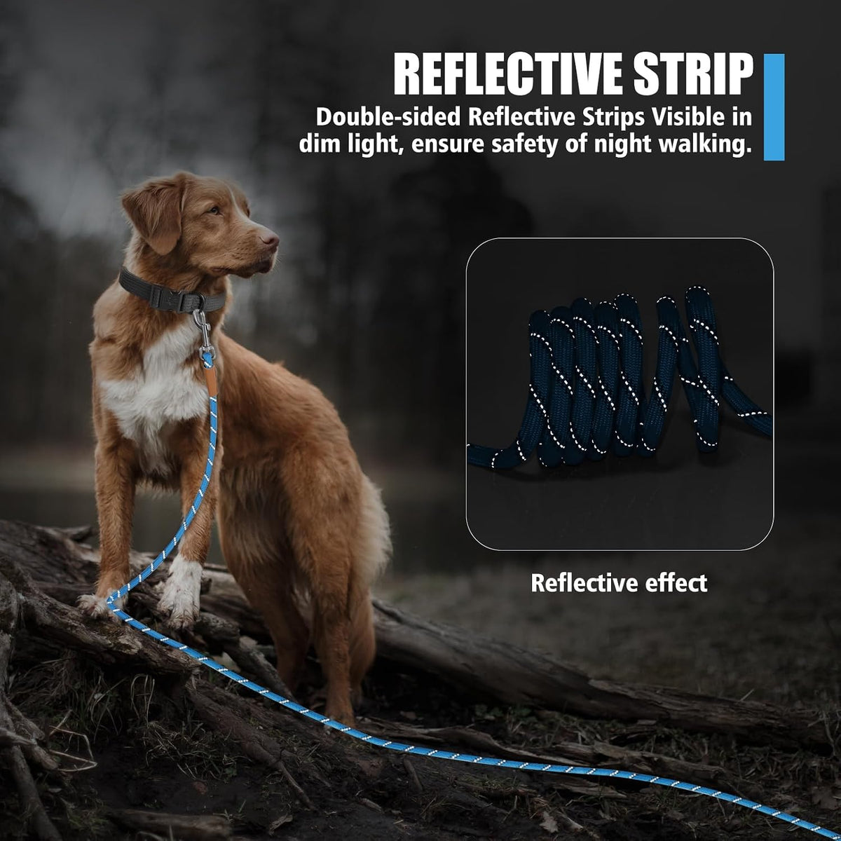 Long Dog Leash Reflective Rope Training Lead 15ft 30ft 50ft Check Cord – Essentials for Dogs - Light Blue / 15ft x 3/8inch - image 3
