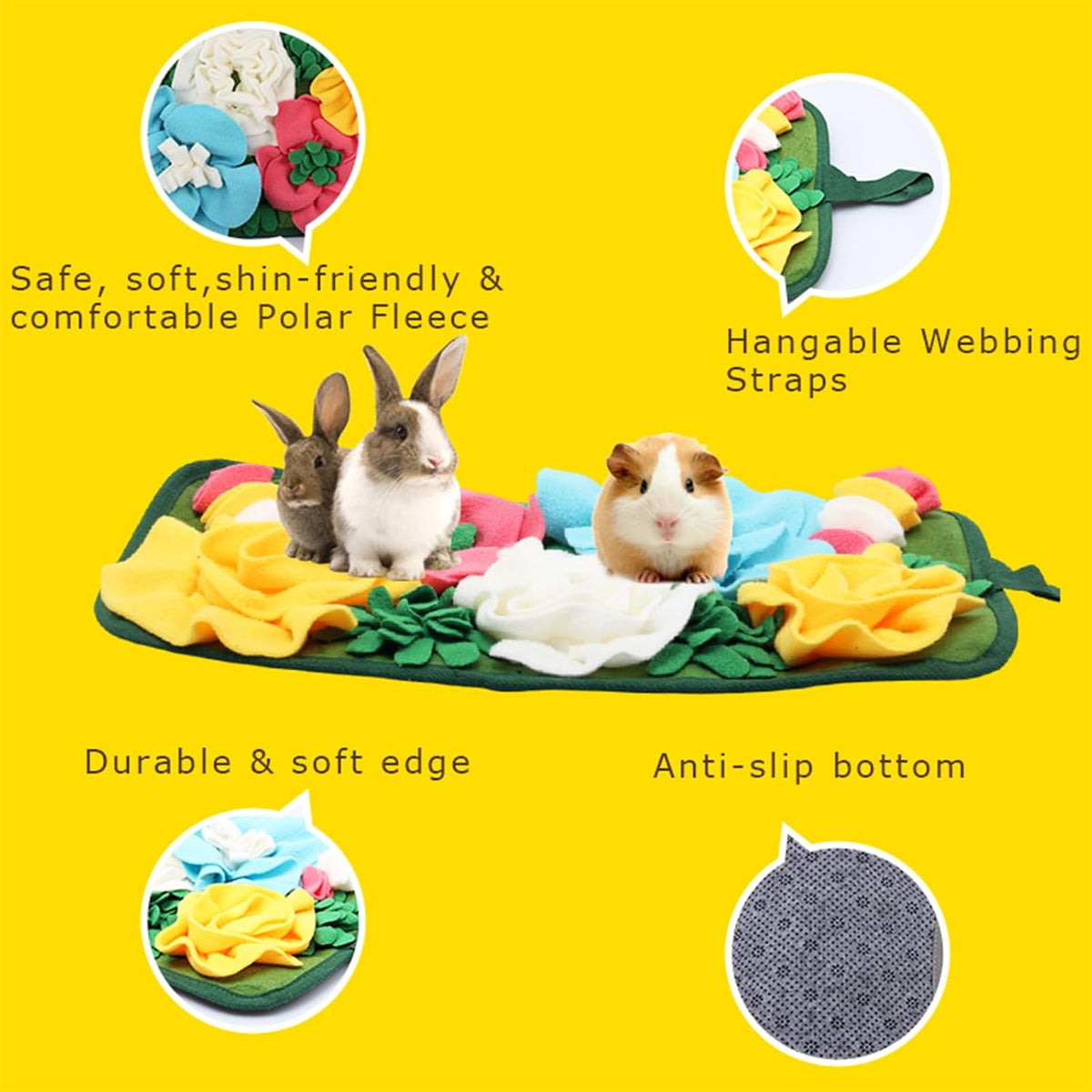 Rabbit Foraging Mat Interactive Bunny Snuffle Mat for Small Animals – Essentials for Small Pets - blue - image 3