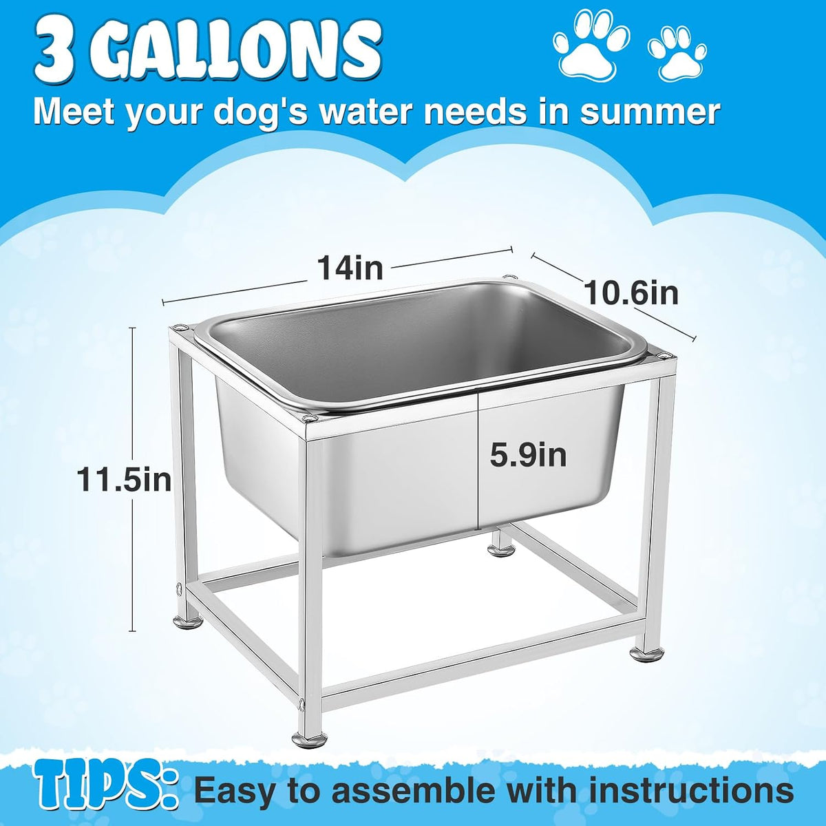 3 Gallons Large Elevated Dog Water Bowl, Relief Joint Pressure – Essentials for Dogs - 3 Gallons - image 4