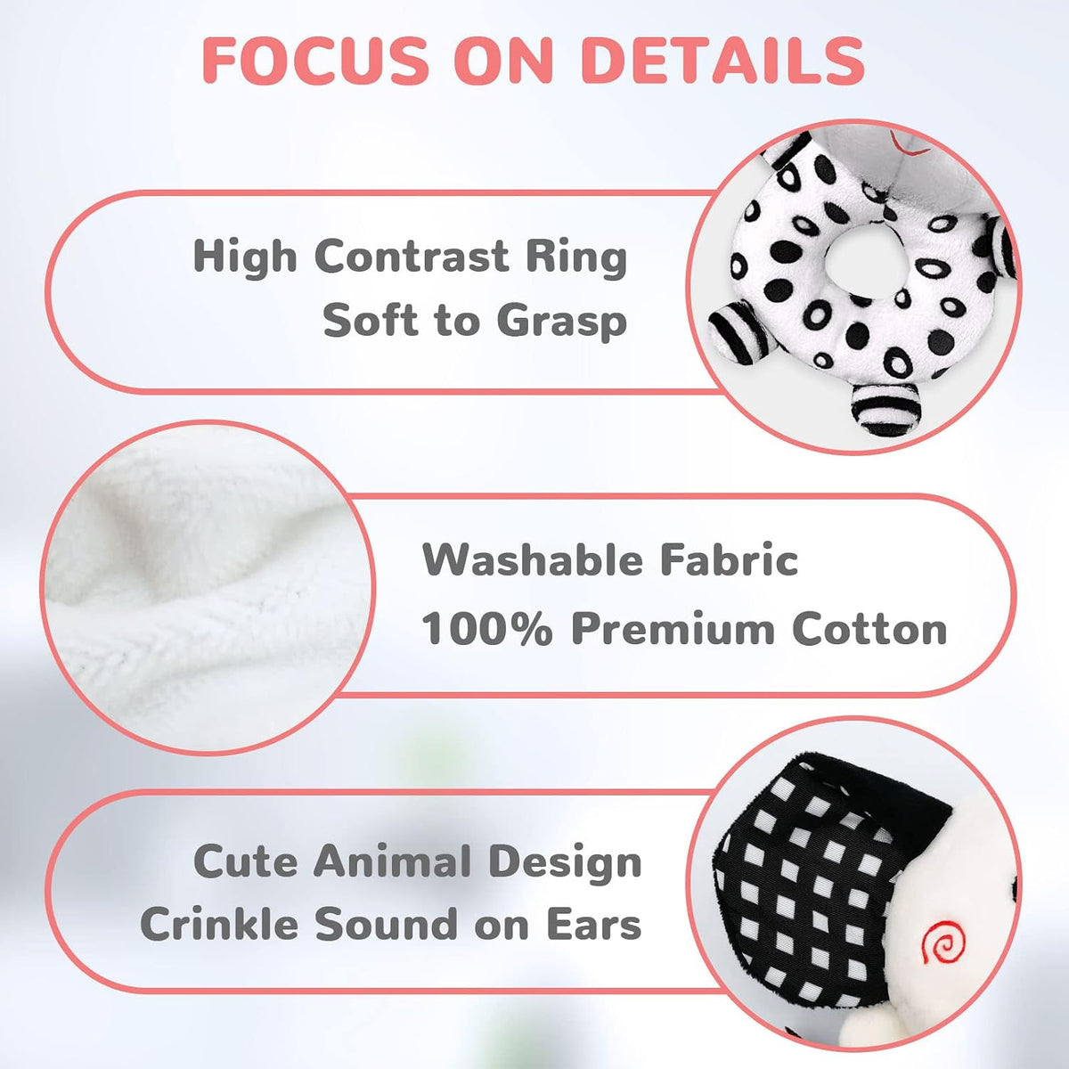 XIXILAND Baby Rattles 0-6 Months Newborn Toys Infant Toys 0-3 Months - Black&White-6 - image 3