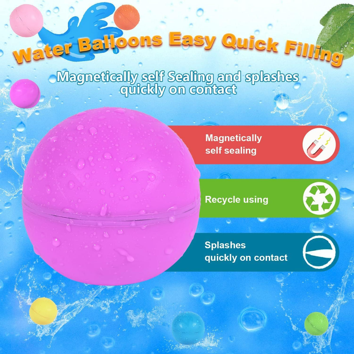 Reusable Water Balloons 6 Pcs with Mesh Bag - Pure Color / 6 Pcs - image 2