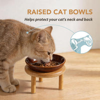 Elevated Cat Bowls, Ceramic Cat Bowl with Bamboo Stand Wide Opening – Essentials for Cats - Brown / Stripe x1 + Bamboo - image 3