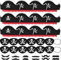 Halatool pirate party hat set with 6 felt hats, 6 skull eyepatches and 6 fake mustaches - view 4