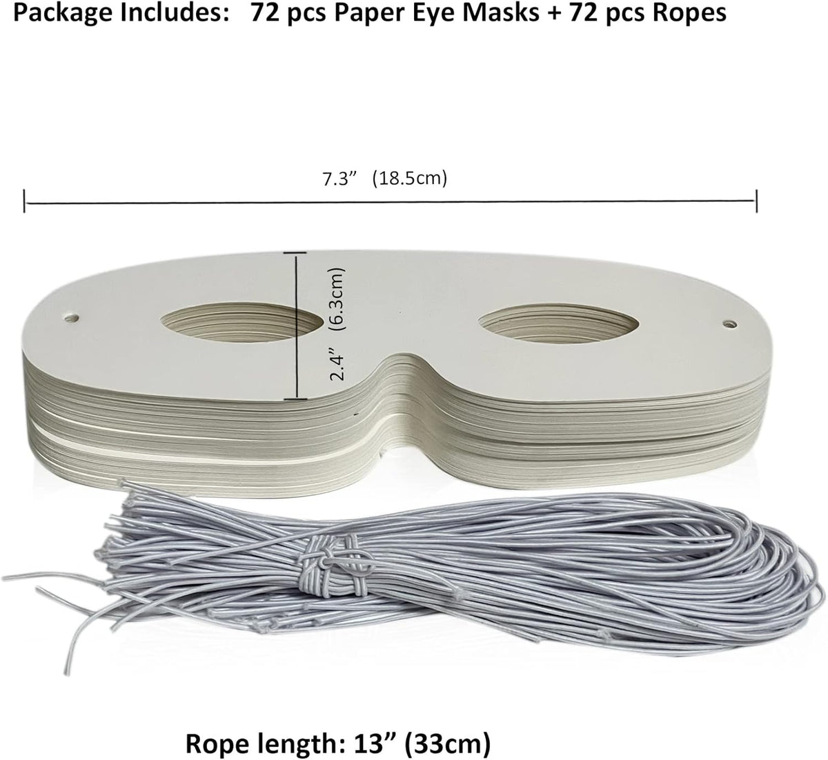Lependor 72 white paper eye masks, blank masquerade masks with elastic ropes - view 2
