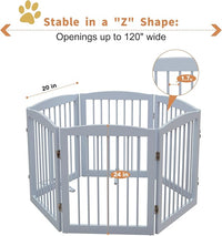 Freestanding Pet Gate for Dogs, Foldable Wooden Dog Gate for House, Extra Wide Indoor Pet Barrier for Stair, Doorway, Hall, Support Feet Included, 120 Inch Wide, 6 Panels 24", Grey