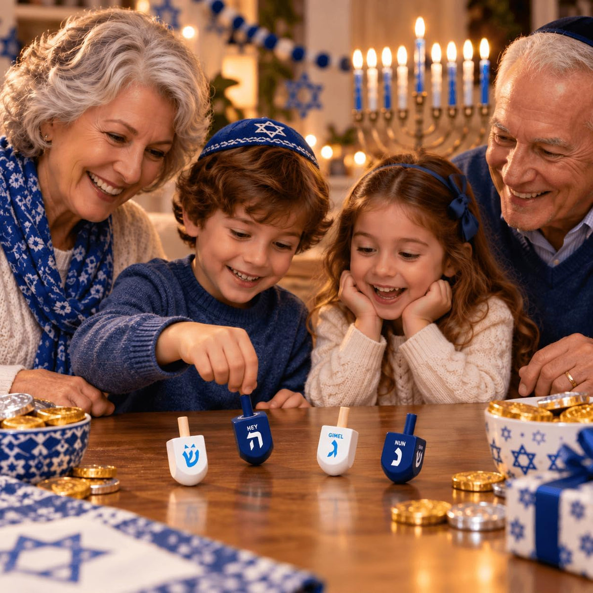 The Dreidel Company Bulk Solid Blue & White Wooden Hanukkah Dreidels - 50-Pack - image 2
