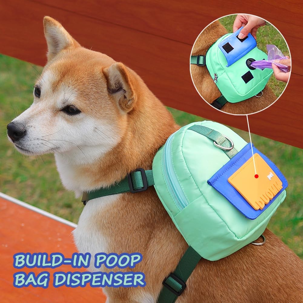 Dog Backpack Harness with Leash - Medium / Green - image 4
