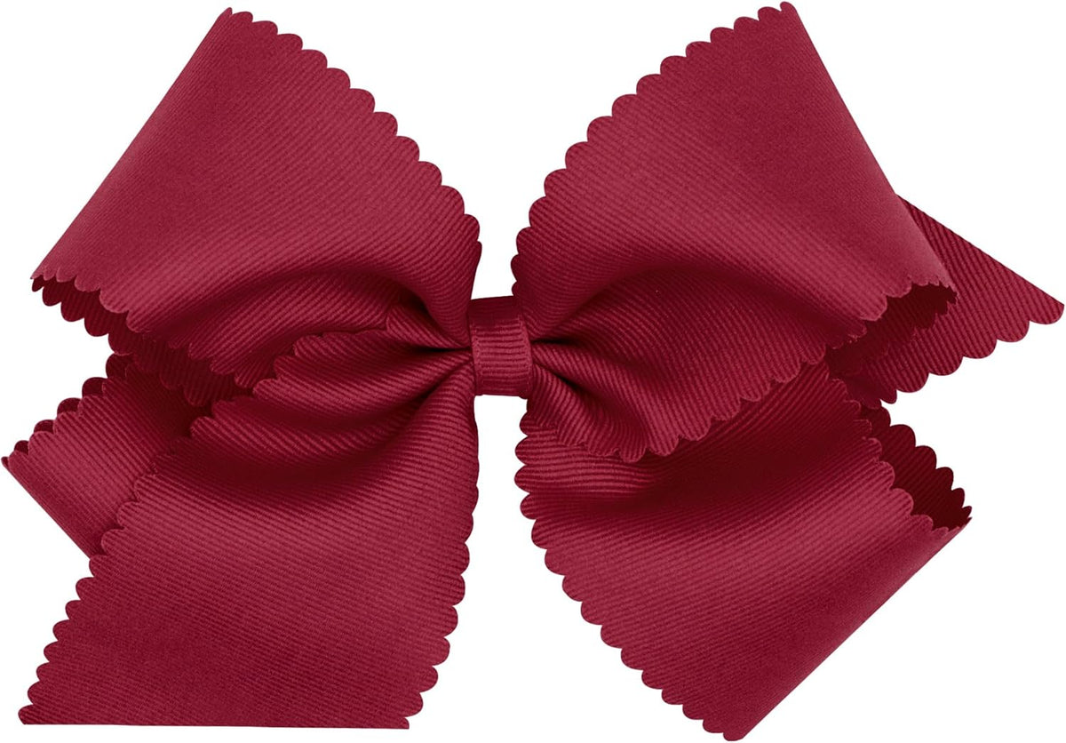 Wee Ones medium smoke blue girls grosgrain hair bow with scalloped edges and no slip clip