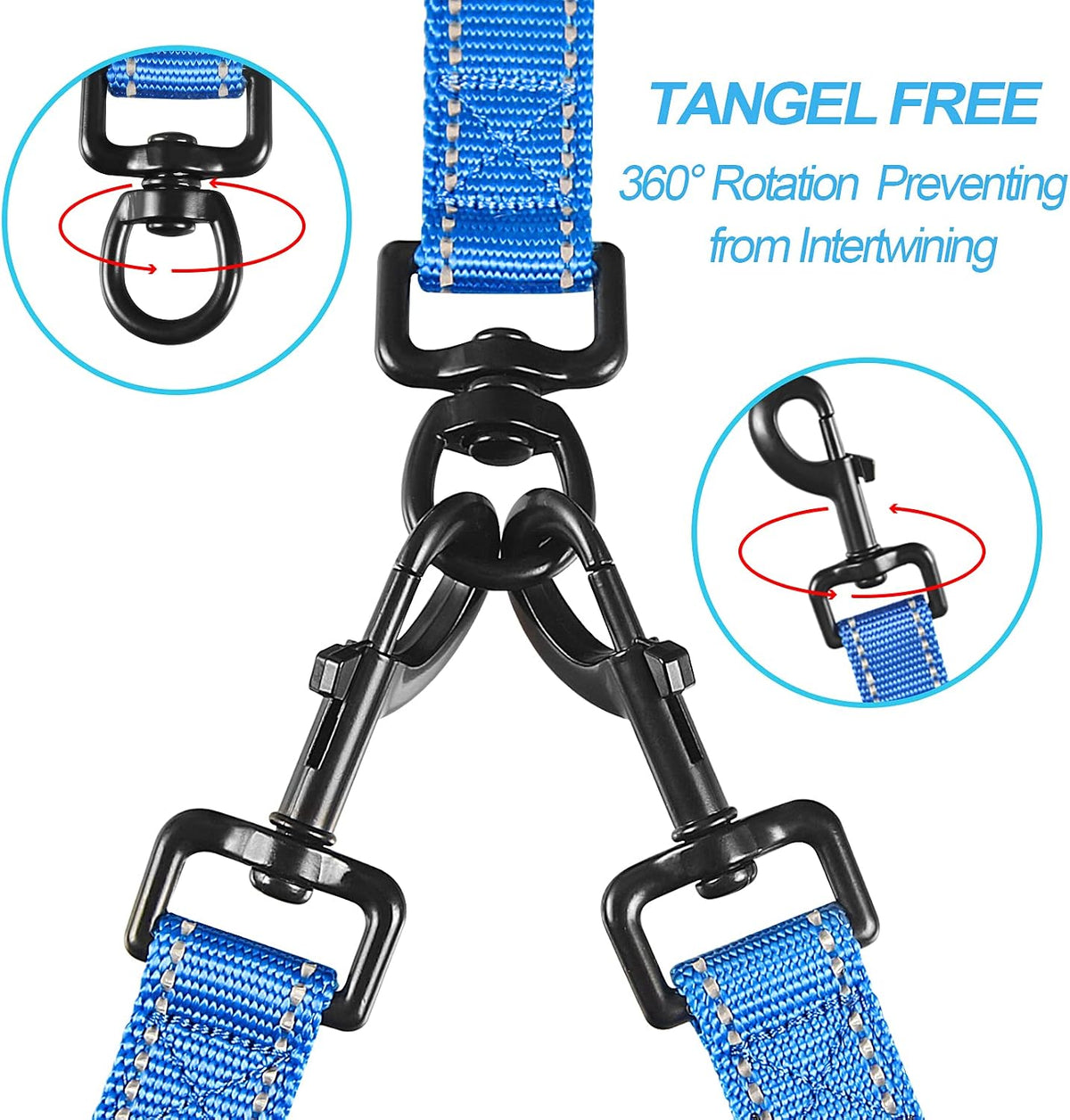 Double Dog Leash, No Tangle Dual Leash - Blue - image 2