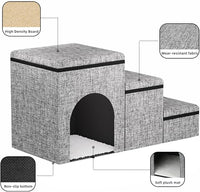 Dog Stairs with Storage, 3-Step Wider Dog Steps with Condo for Dogs and Cats, Pet Stairs for High Bed Climbing, Grey
