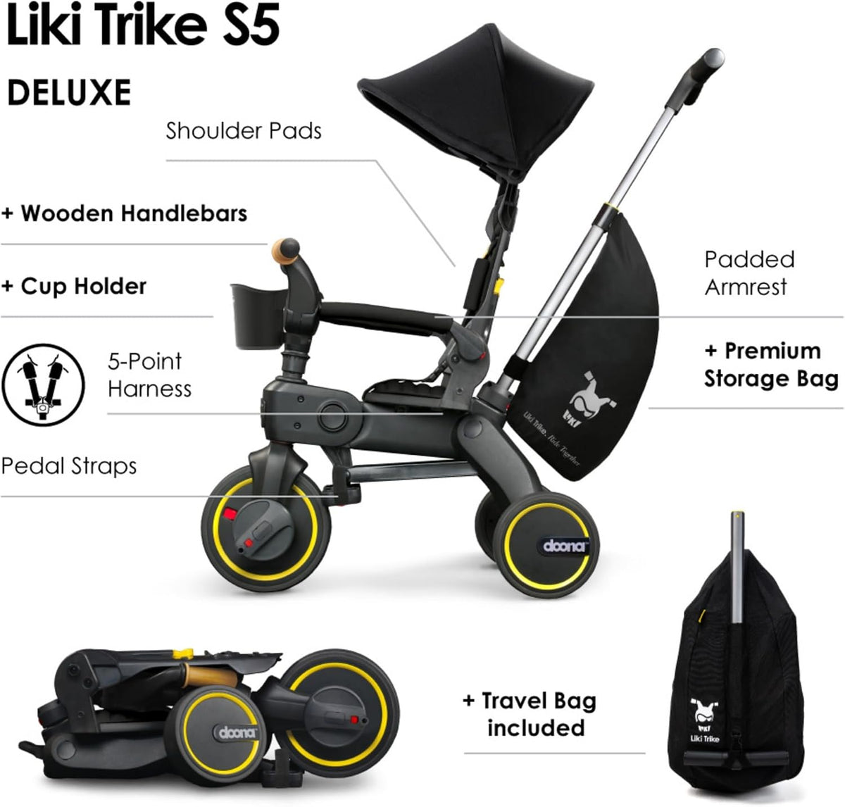 Doona Liki Trike S3, Foldable Tricycle - Nitro Black / S5 - image 2