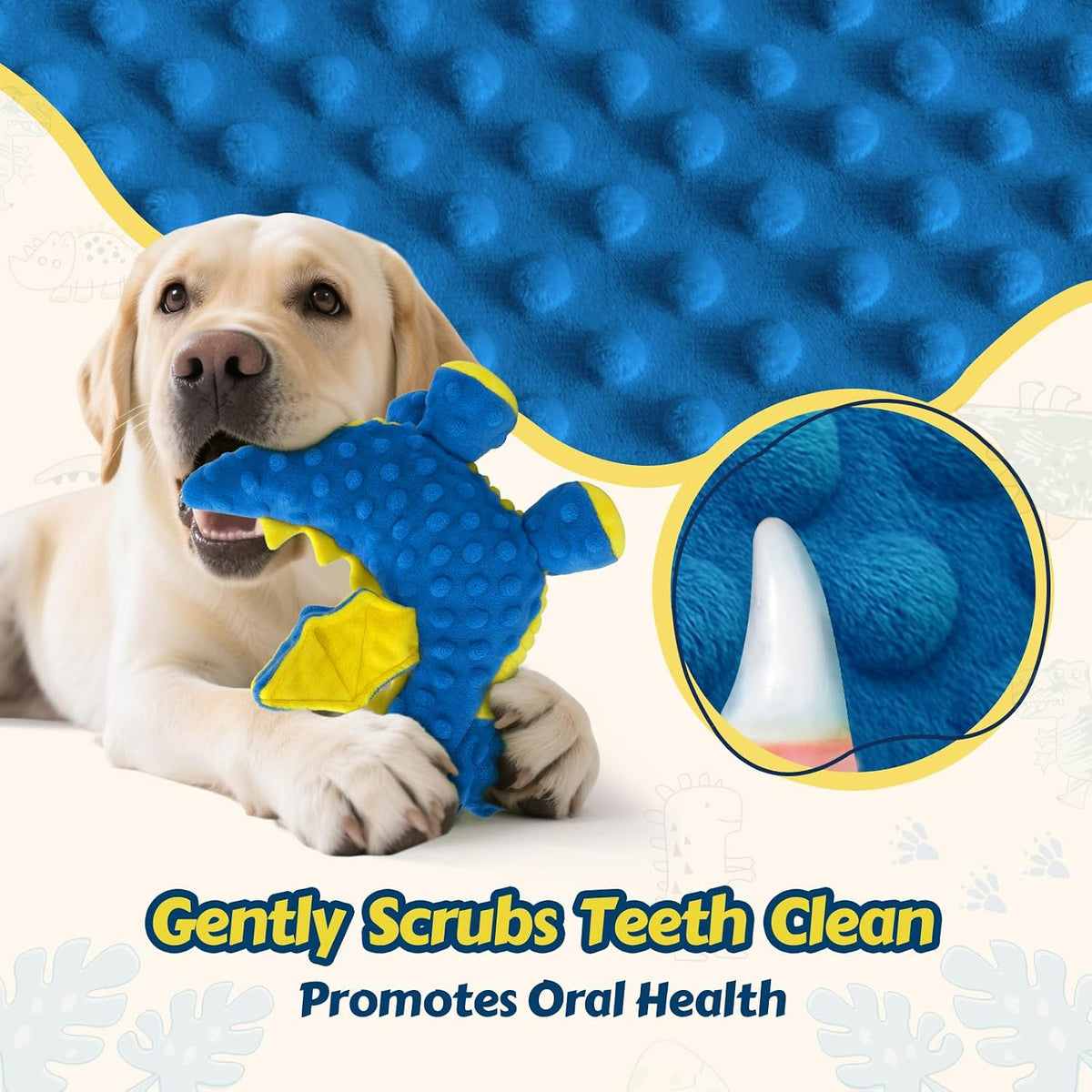 Squeaky Dog Toy, Plush Dragon with 5 Squeakers and Crinkle Wings - Blue - image 3