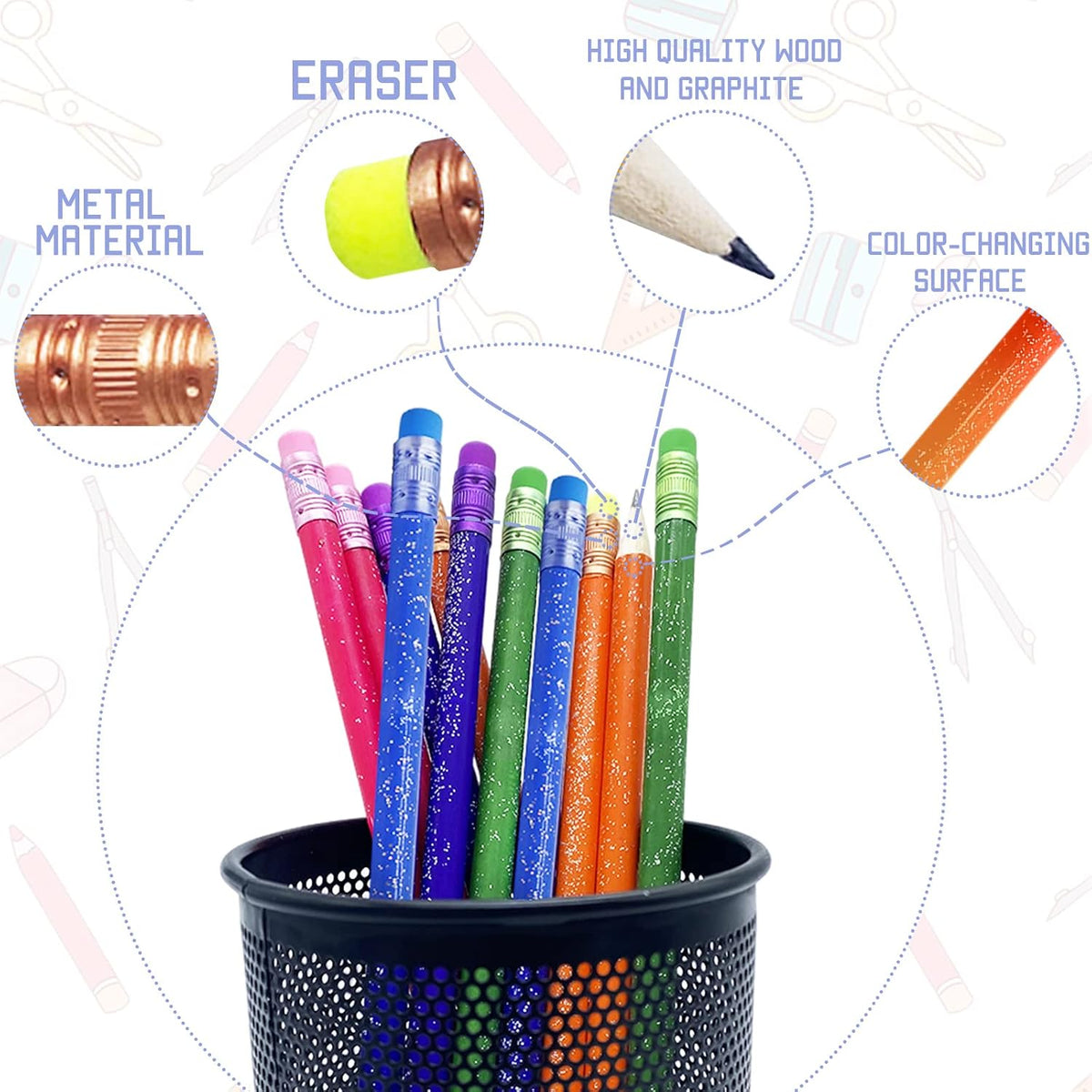 Ysanciuu color changing mood pencils, 30 glitter wooden pencils with erasers in 5 colors - view 3