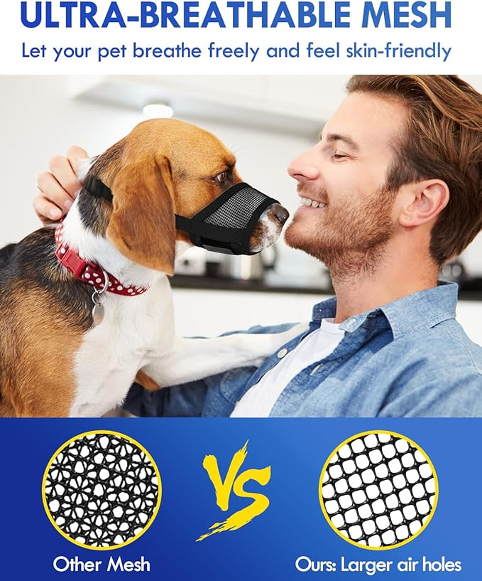 Dog Muzzle, Soft Air Mesh Muzzle for Small Medium Large Dogs Anti Biting Barking Chewing, Breathable Drinkable Adjustable Loop Pets Muzzle for German Shepherd Husky Labrador Retriever (Black,S)