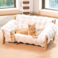 Elevated Cat Couch Bed Wooden Raised Kitty Sofa Lounge Chair – Essentials for Cats - Cat Sofa-White