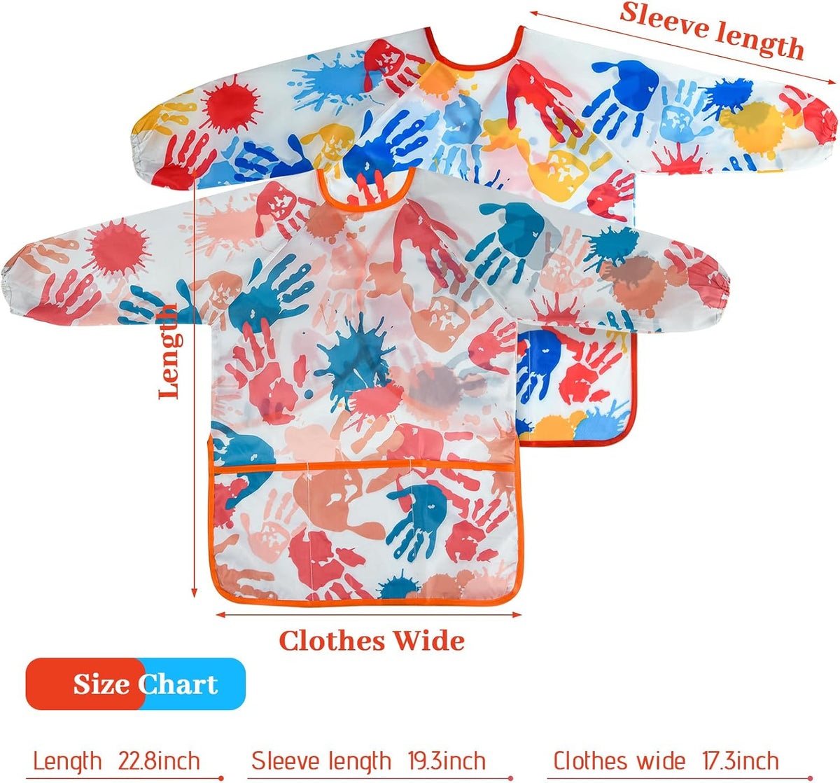 2 Pcs Kids Art Smock Painting Toddler Smock Long Sleeve with 3 - Red+pink / 2 - image 2