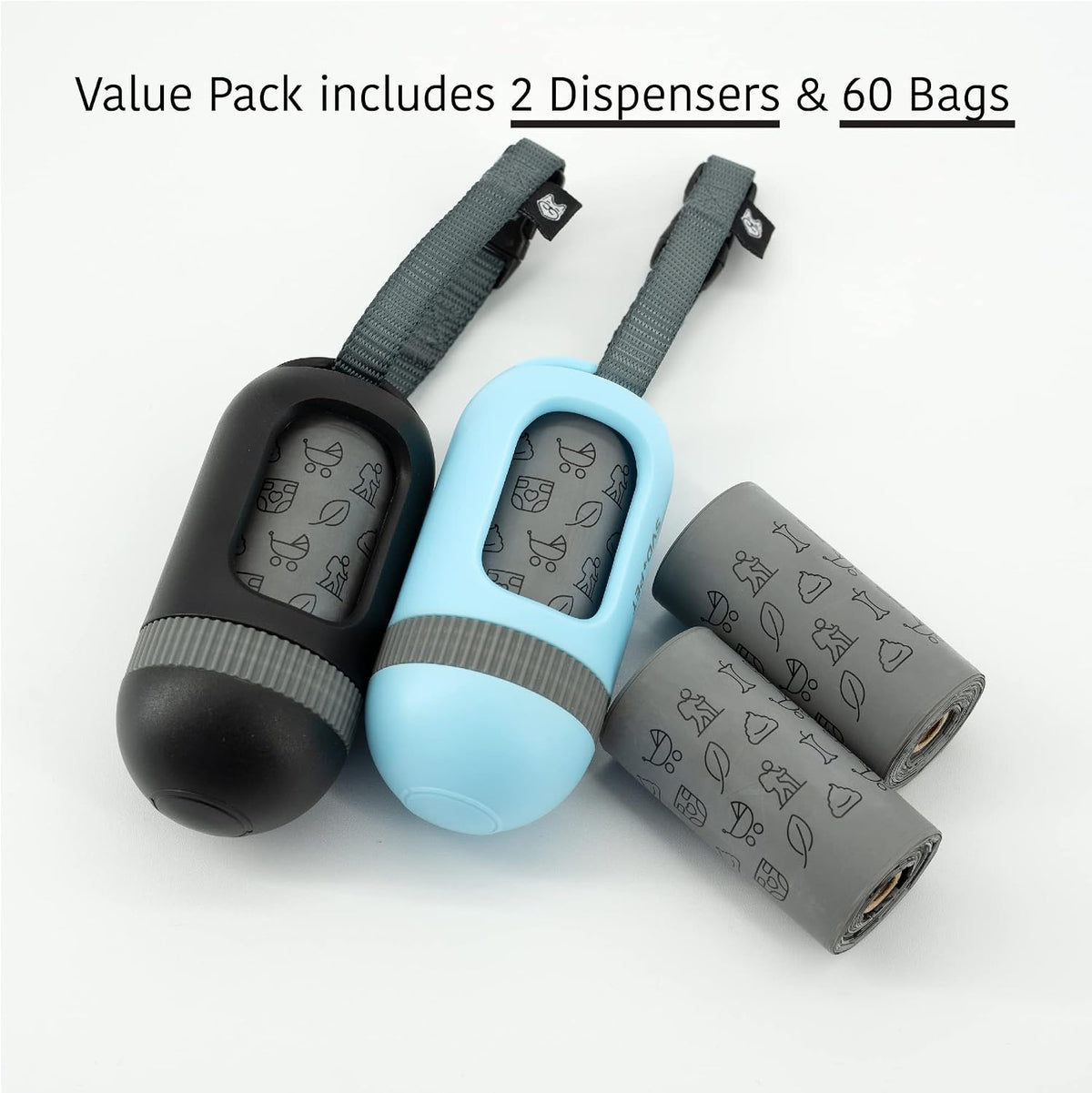 SVD.PET Dog Poop Bag Dispenser, Waste Bag Retractable, Black – Essentials for Dogs - 2-Pack -Black/Columbia Blue - image 2