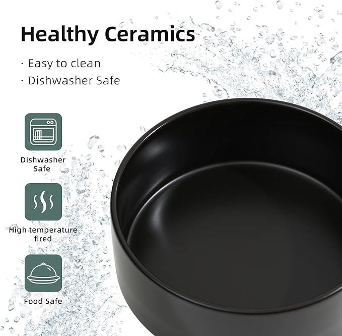 Ceramic Raised Dog and Cat Bowl Set, 2 Heights Elevated Stand, Food and Water Bowl for Small Breed Dogs, Weighted Dog Dishes, Pet Bowl(6.1'',28.7oz, Black)