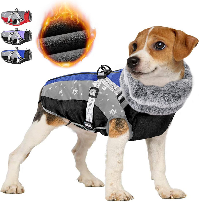 SlowTon Dog Jacket with Harness - Blue & Black / Large (Chest 21.0"-24.2")