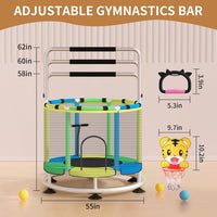 BLINWORLD toddler trampoline with enclosure net, T-handrail and basketball hoop - view 5