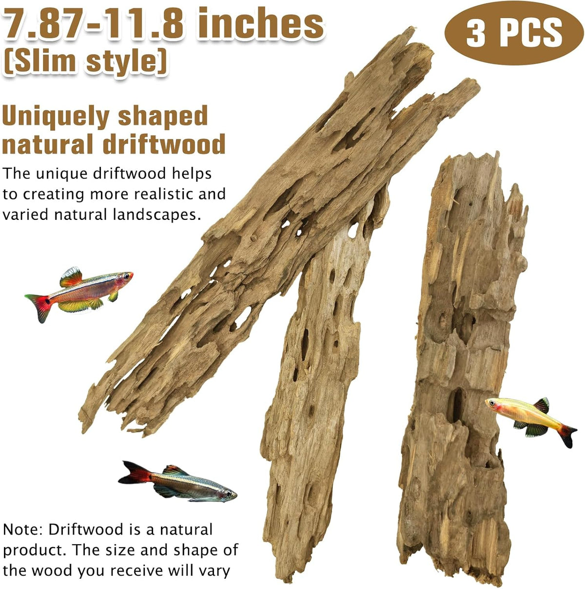 PINVNBY Natural Driftwood for Aquarium Decor Fish Tank Decorations - L:Honeycomb wood (7.87- 11.8 inches/3 Pack) - image 2