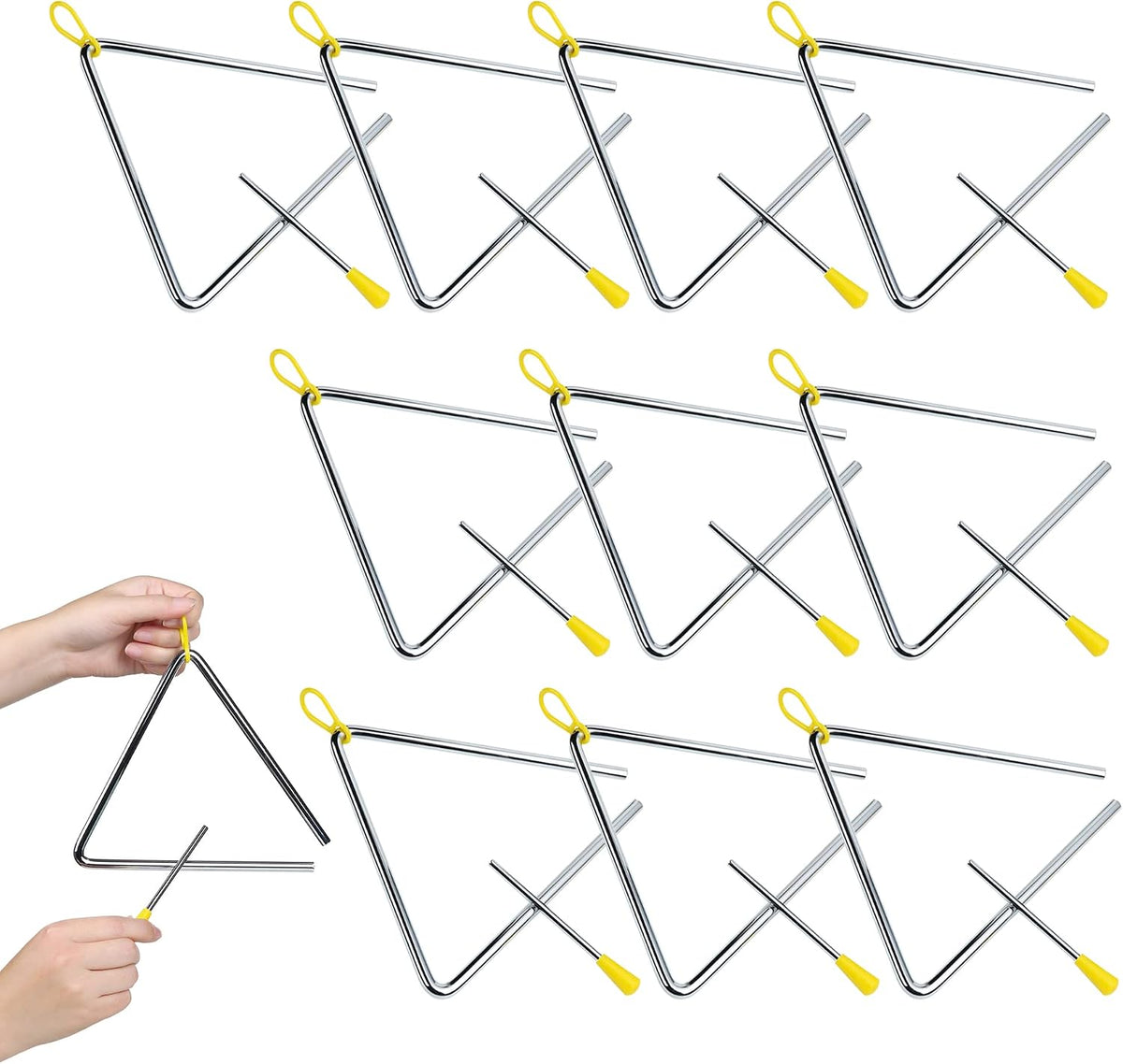 6 Inch Musical Steel Triangle Percussion Instrument With Striker – Fun for Kids & Family - 10 Packs(6 Inch)