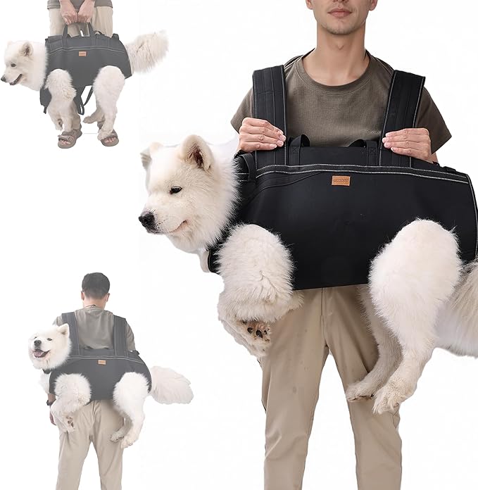 Dog Lift Harness Backpack Carrier for Large Dogs, Full Body Sling with Handle, Dog Harness for Joint Injuries, Arthritis, Ideal for Stairs, Elderly Dogs (Black XX-Large 50-66 LBS)