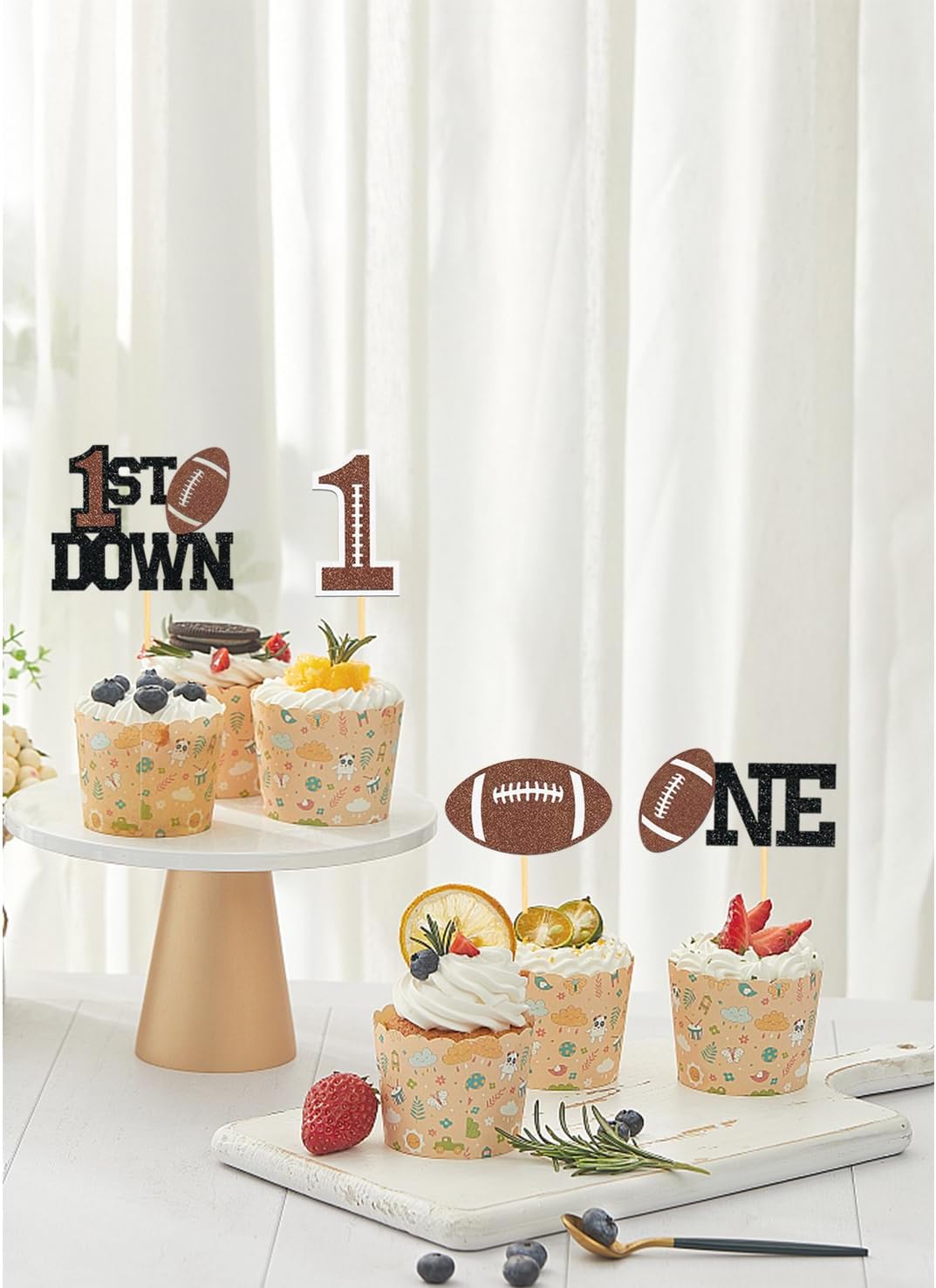 Moitkptt 24 glitter football player cupcake toppers - view 7