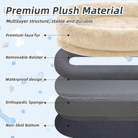 Human Dog Bed, 71''x45''x12'' Size Fits You and Pets, Washable Faux Fur Pet Bed for People Doze Off, Napping Orthopedic Dog Bed, Present Plump Pillow, Blanket, Strap - Beige