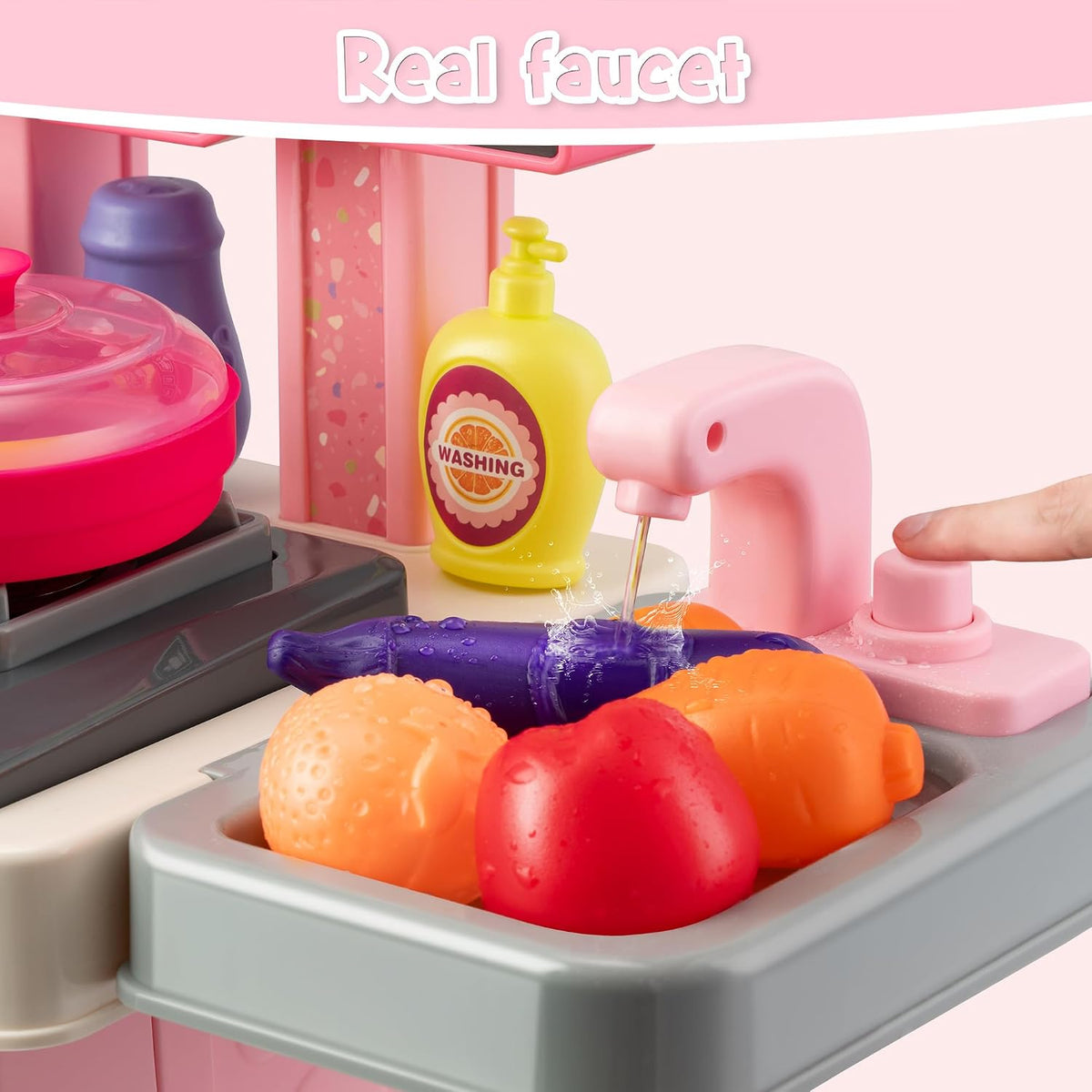 Kids Kitchen Playset, Cooking Stove, Play Sink, Oven - Pink - image 3