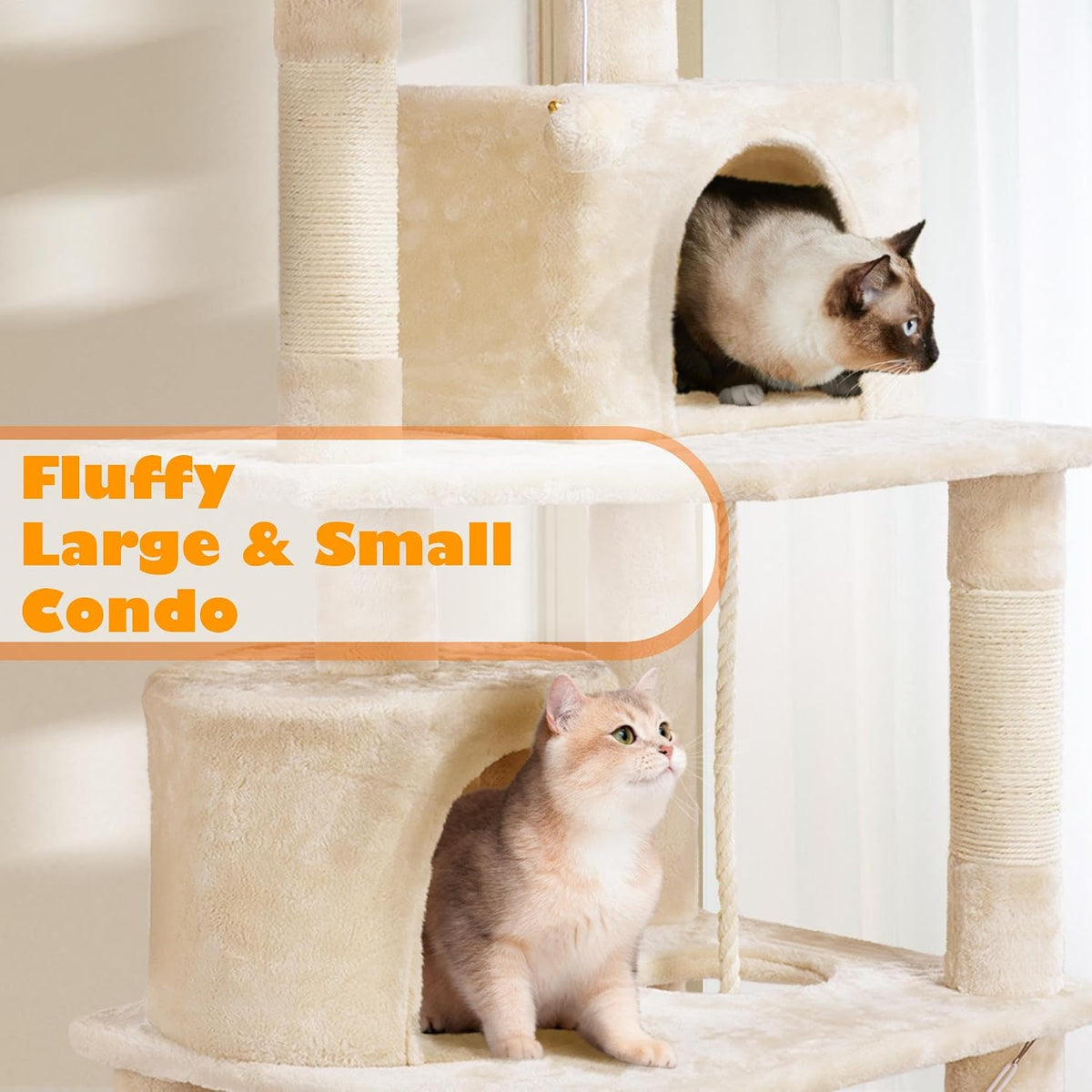 Yaheetech 62.5in Cat Tree with 2 Cat-Ear Perches & 2 Condos - 62.5in / Beige - image 4