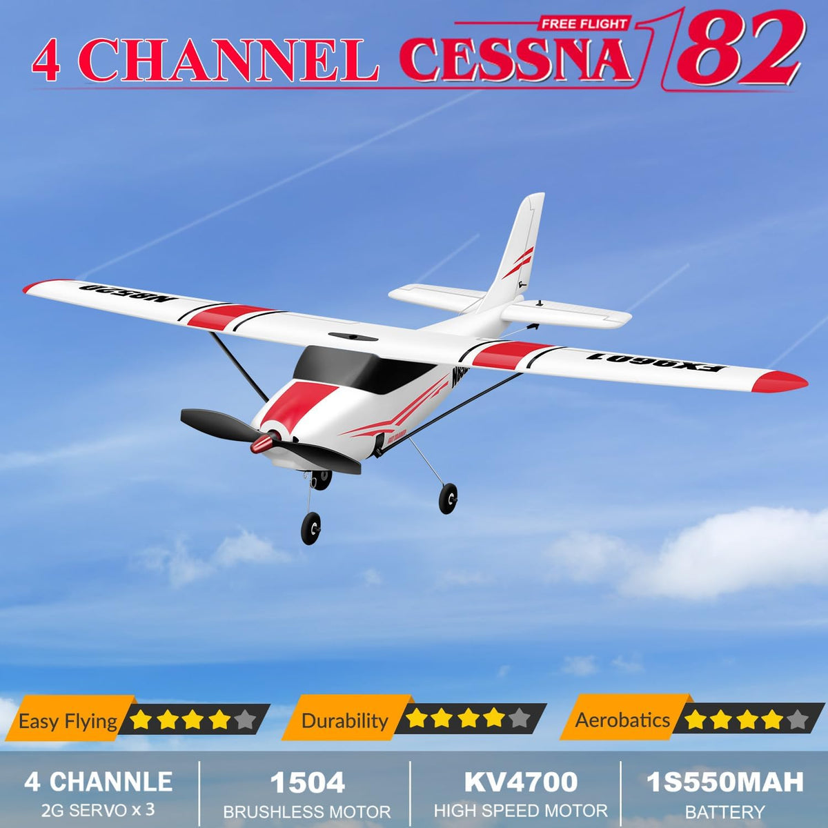 HAWK'S WORK 2 CH RC Airplane, RC Plane Ready to Fly - 4ch-white-brushless - image 2