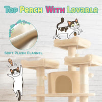 SHA CERLIN 73in Fan-Shaped Corner Cat Tower for Save Space/Multi-Level Tall Cat Tree for Indoor Kitties/Condo with Baskets/Cozy Perches/Sisal Scratching Posts/Pet Activity House/Beige