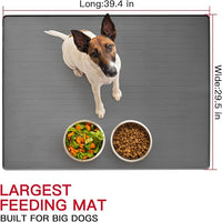 39.4"x29.5" Largest Pet Food Mat, Silicone Dog Mats for Food and Water, Nonslip Pet Feeding Mats for Floors,Dog Cat Bowl Mat with Raised Edges, Gray Green
