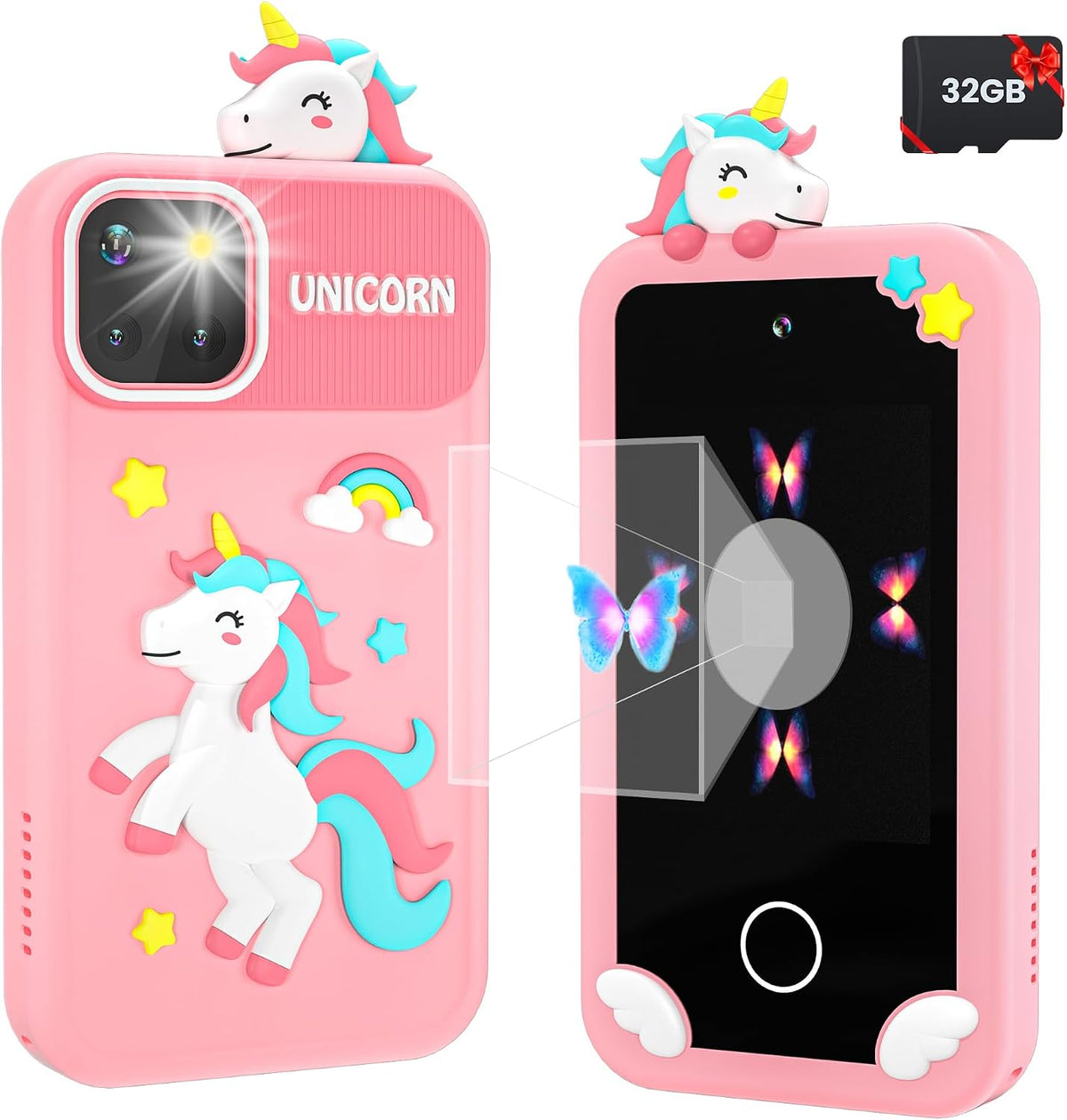 MOREXIMI pink kids smart phone with 2.8 inch touchscreen and holographic pyramid