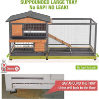 GUTINNEEN Rabbit Hutch with Chew-Resistant Metal Frame Indoor Bunny Cage Outdoor Rabbit Cage with Wheels and Leakproof Tray