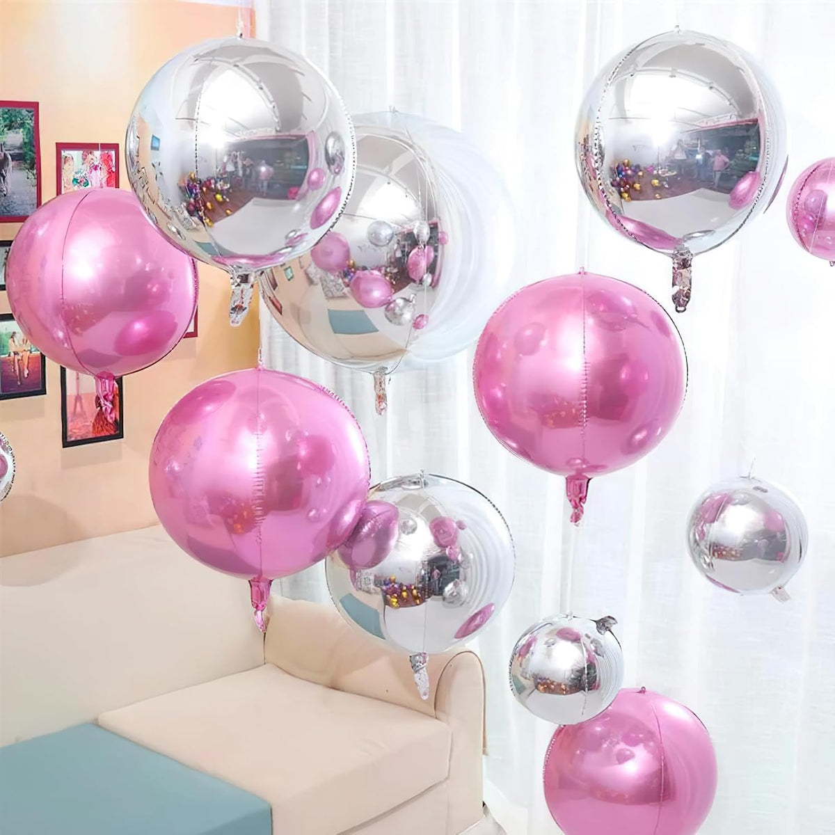 PartyWoo Metallic Silver Foil Balloons 20pcs Large Round Giant 4D - Pink / 6 PCS-22 INCH - image 2