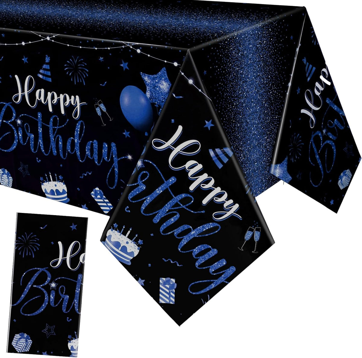 Tudomro 3 Pcs Plastic Happy Birthday Party Tablecloths - Black Blue / 6