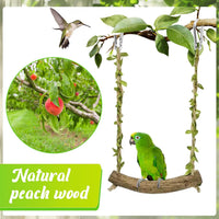 Natural Wood Bird Swing Perch with Decorative Leaves – Essentials for Birds - Green / Middle - image 4