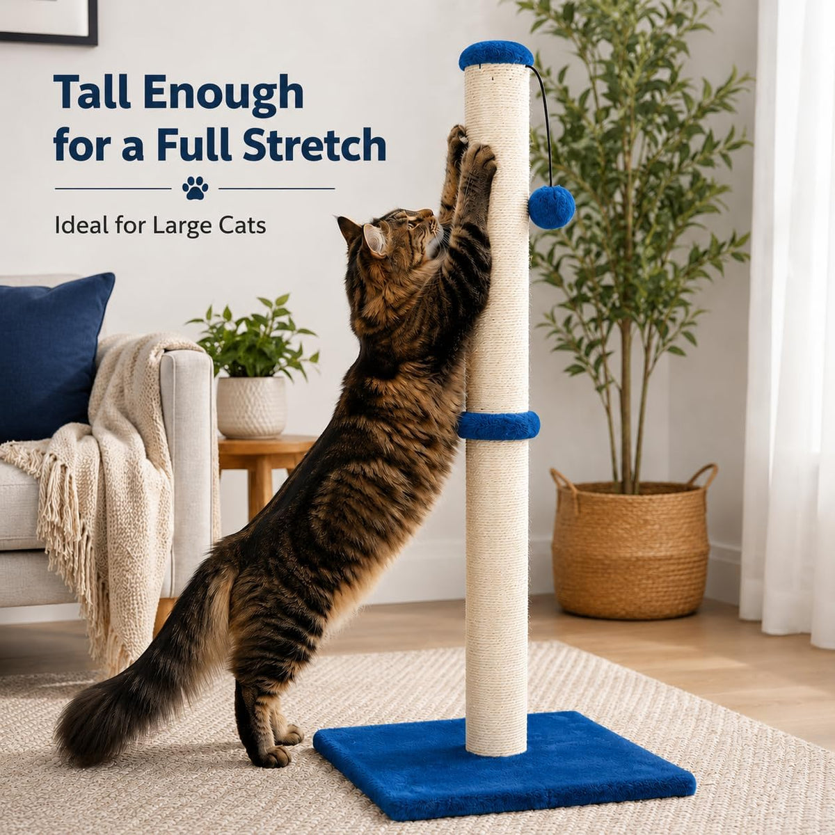 Dimaka Tall Cat Scratching Post Tree Scratcher with Sisal Rope - Blue / 34 inches for Large Cats - image 3