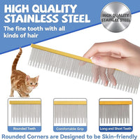 8.5 Inch Dual Tooth Pet Comb for Mats and Tangles，Professional Grooming Comb Removing Excess Hair for Long-Haired Cats and Dog Kit,Prevent Undercoat, Excess Hair,Mats and Tangles,Pet Essential
