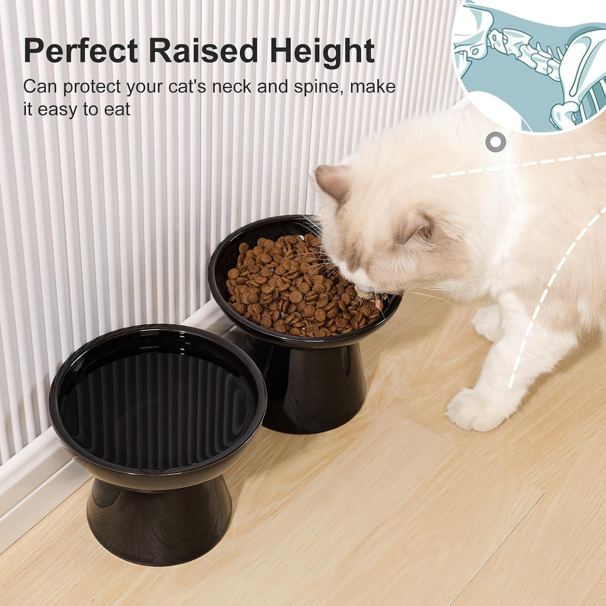 YauYik Raised Cat Food Water Bowl Set - BLACK - image 3