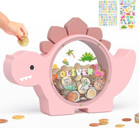 Summidate Wooden Dinosaur Piggy Bank - Pink / Standard