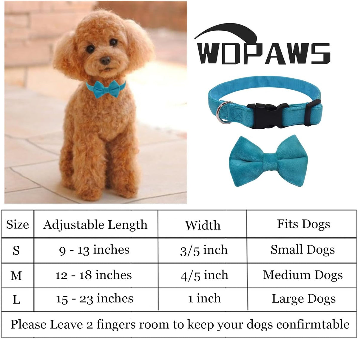 Dog Collar with Bowtie Soft Velvet Material with Quick Release Buckle - M / Blue - image 3