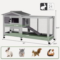 2-Story Indoor Rabbit Hutch with Chew-Proof Outdoor Rabbit Cage with 6 Locking Casters Bunny Cage 2 Pull-Out Trays Guinea Pigs Cage 62"