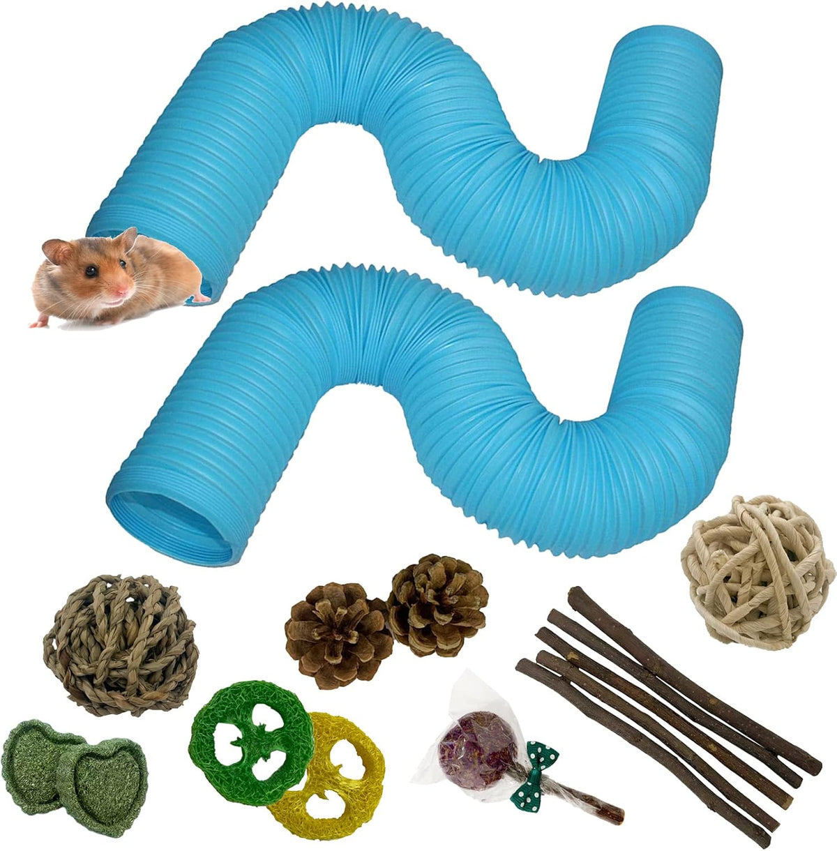 Plastic Hamster Tunnels, Small Animal Tubes - 【Blue】 / 【2 PCS】