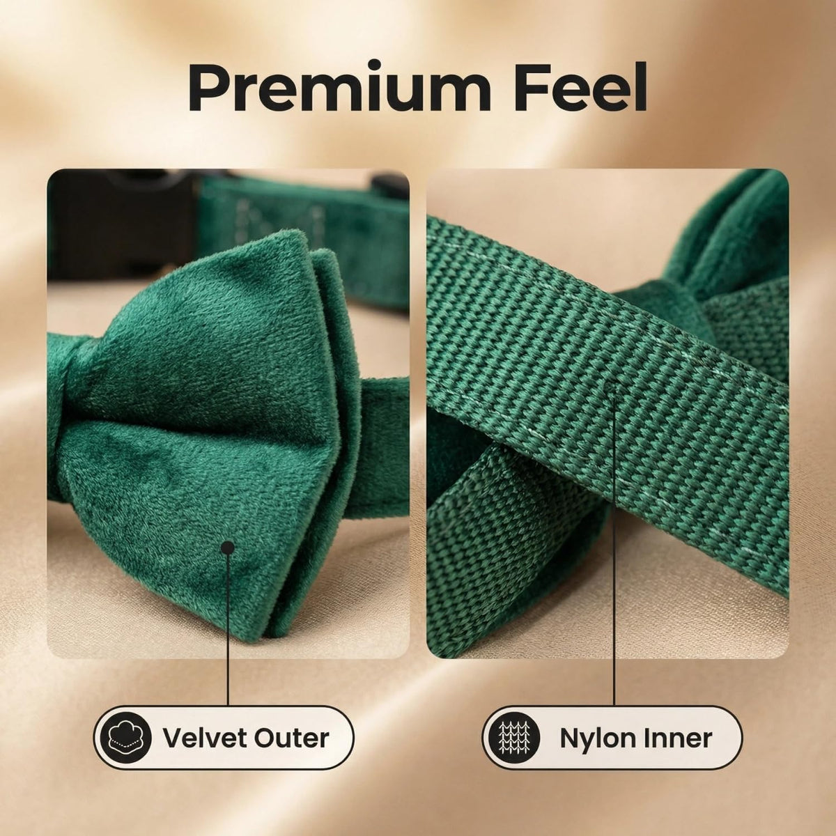 Dog Collar with Bowtie Soft Velvet Material with Quick Release Buckle - L / Green - image 4