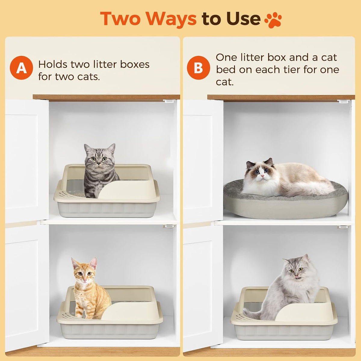 MAHANCRIS Litter Box Enclosure for 2 Cats - White and Walnut - image 4