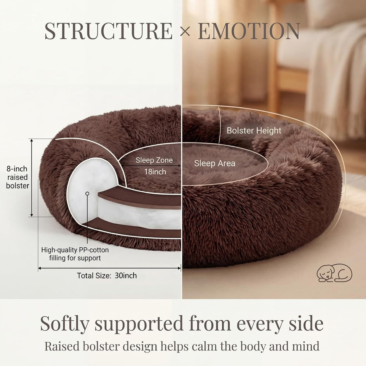 Small Calming Dogs Bed for Small Dogs Anti-Anxiety Machine Washable - Coffee / 30 inches - image 4