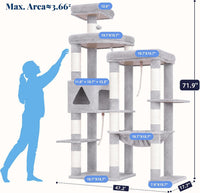 Hey-brother Cat Tree, Multi-Level Sisal Covered Scratching Posts - Light Gray / 71.9 Inches - image 2